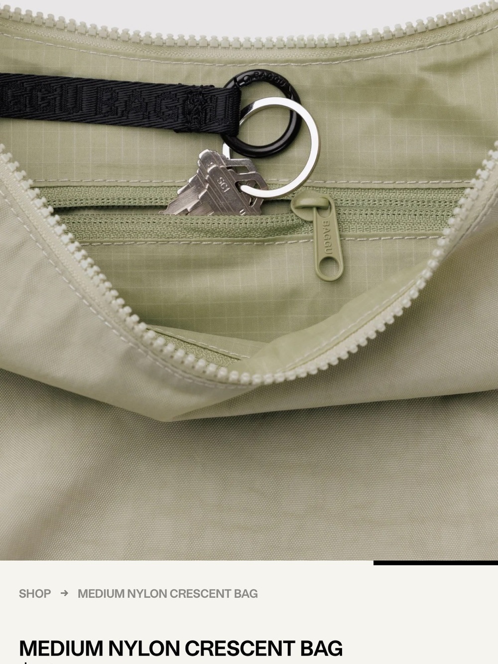 Baggu Medium Nylon Crescent Bag - Celadon - Picture 3 of 5